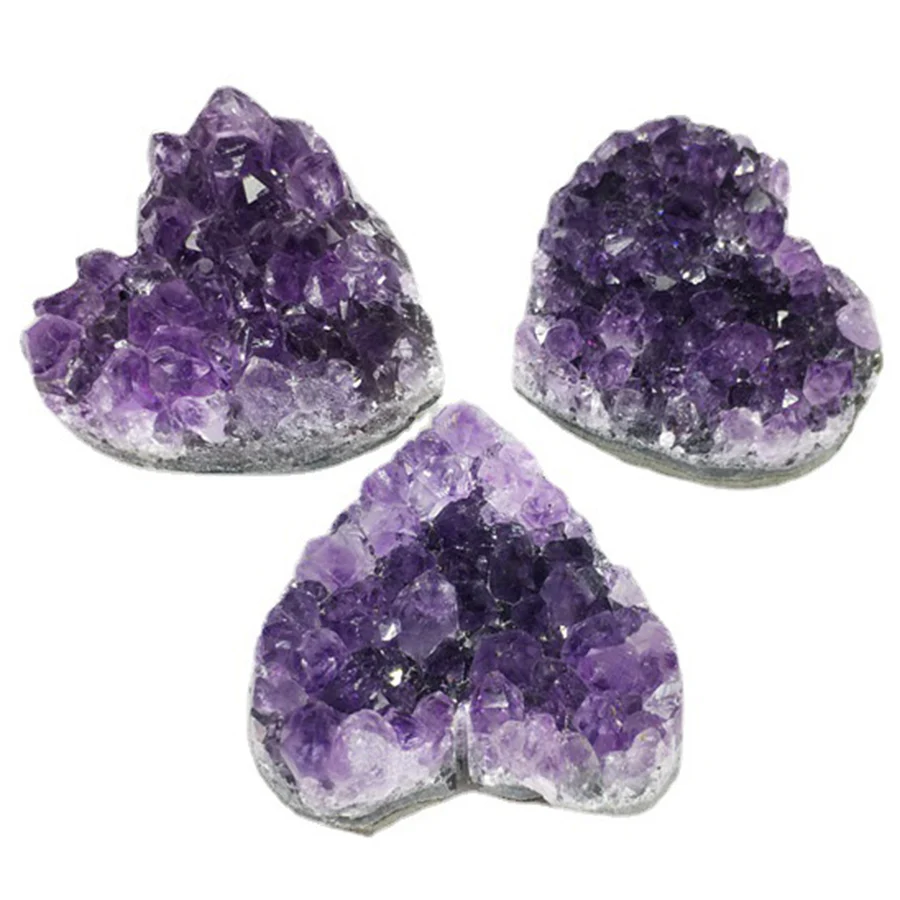 1pcs Natural Healing Crystal amethyst Heart Shape Raw Stone Energy Balancing Reiki Office Room ornaments Gifts