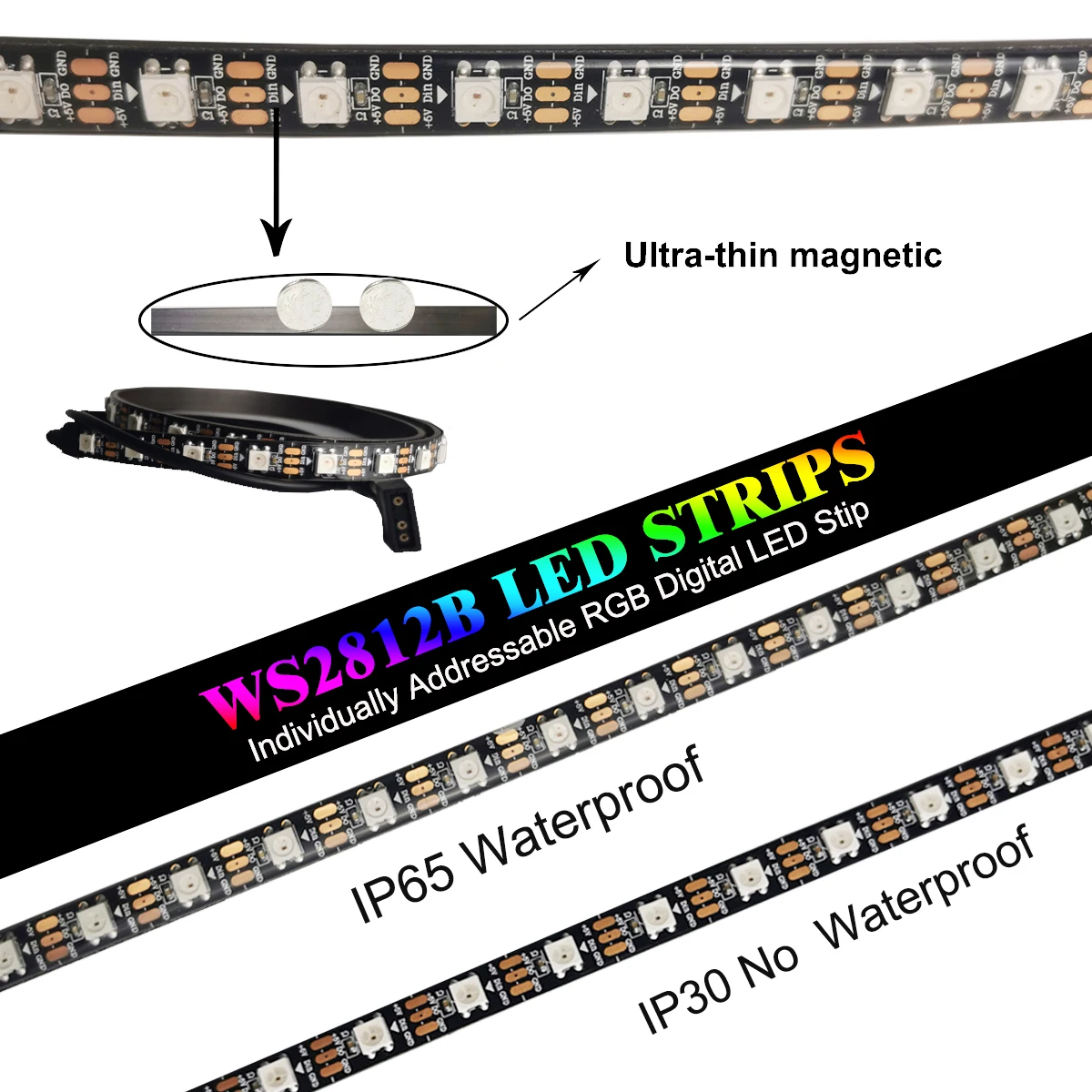 마그네틱 RGB LED 스트립 라이트, 5V 주소 지정 가능 ws2812b 스트립, PC 케이스 마더보드용 3 핀 헤더, ASUS Aura SYNC 라이트