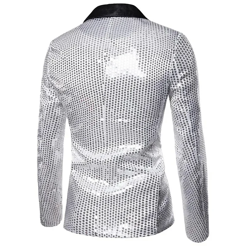 

Fashion Men Sequin Suit Gold / Silver / Black / Red Singer Host Luxurious Prom Party Stage Dress Blazers Jacket Size XXL-S