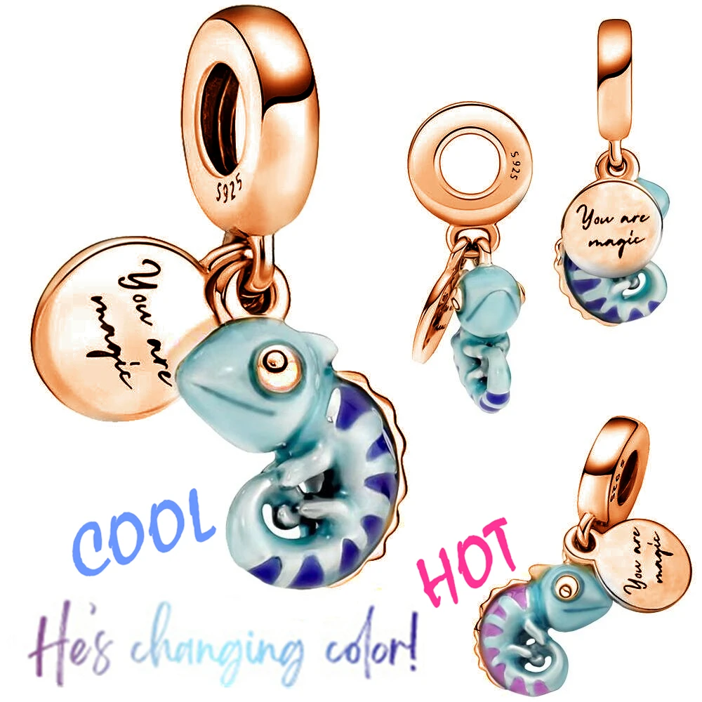 Color-changing Chameleon Dangle Charm Silver Colors Fit Pandora Charms Silver 925 Original Bracelet for Jewelry Making