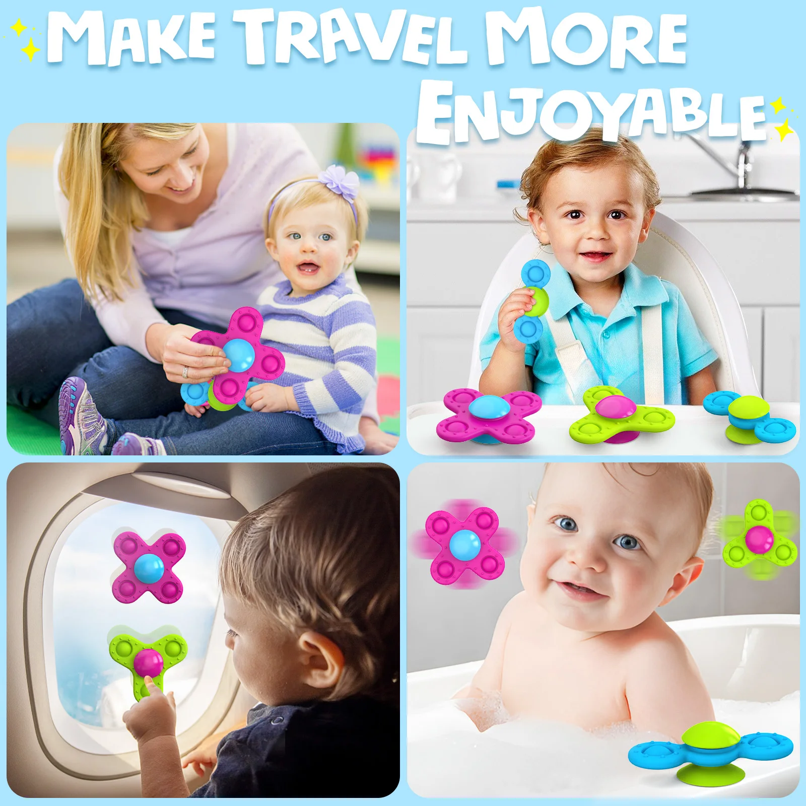 Suction Cup Spinner Toys Traditional Spin Teething Development Food Grade Silicone No Hole Safe for Kids Ages 10 months 1-3 4-8