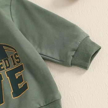 Toddler Unisex Autumn Clothes Set Long Sleeve Round Neck Letter Print Top with Bow Tie Solid Color Trousers for Baby Girl Boy 5