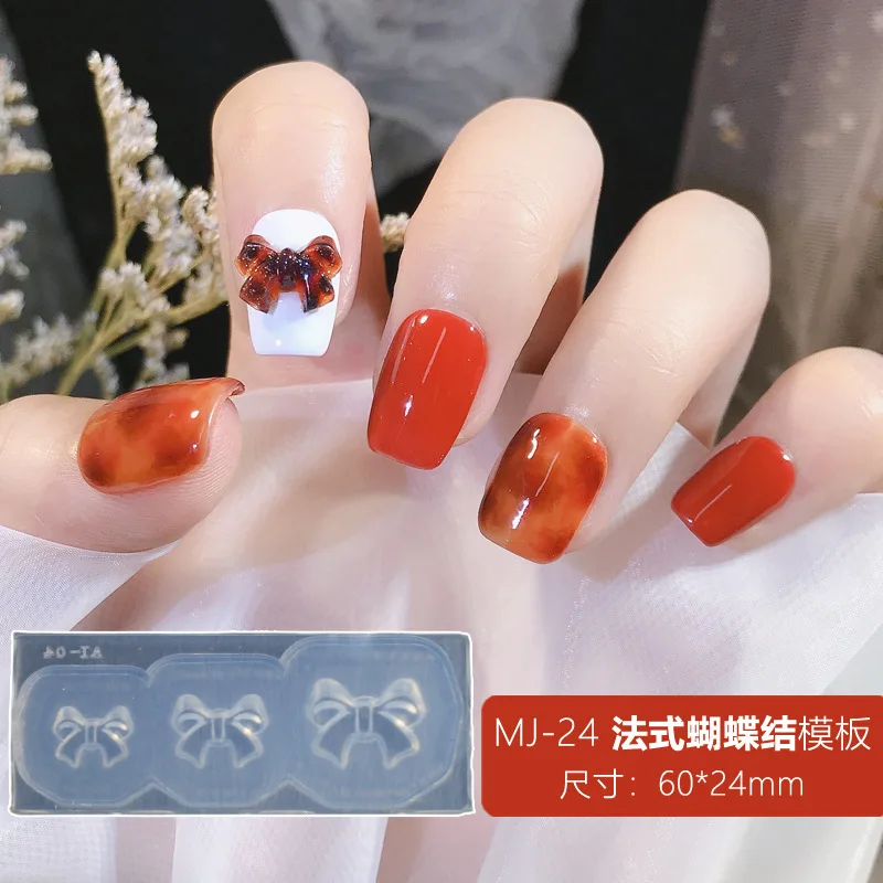 1PC 3D Silicone Nail Carving Mould Bow Bear Love Mould Stamping Design Gel Mould DIY Nail Enhancement Auxiliary Tool Various 3