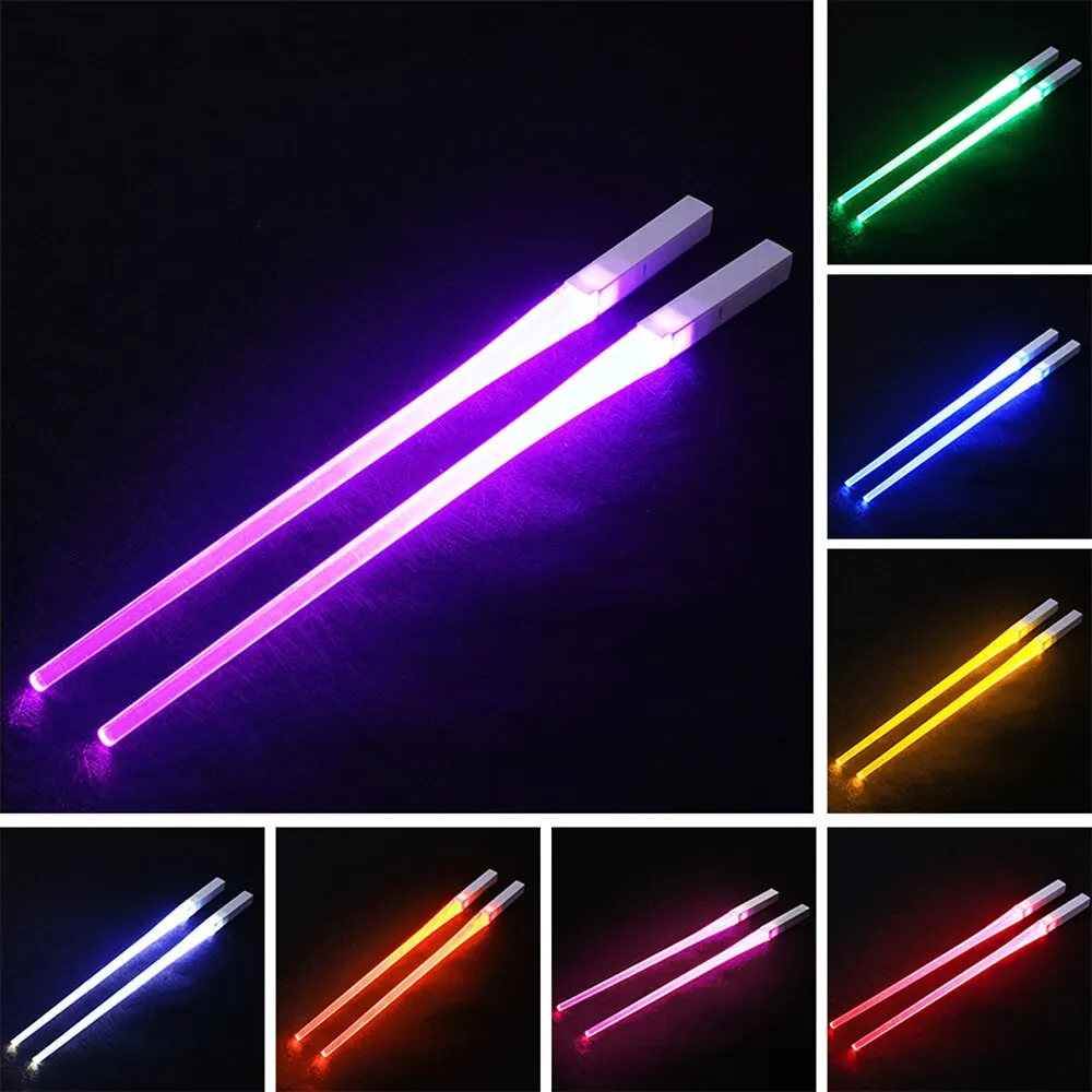 1 Pair LED Lightsaber Chopsticks Luminous Reusable Kitchen Light Up LED Chopstick Glowing BPA Free Food Safe Chopsticks led chopsticks