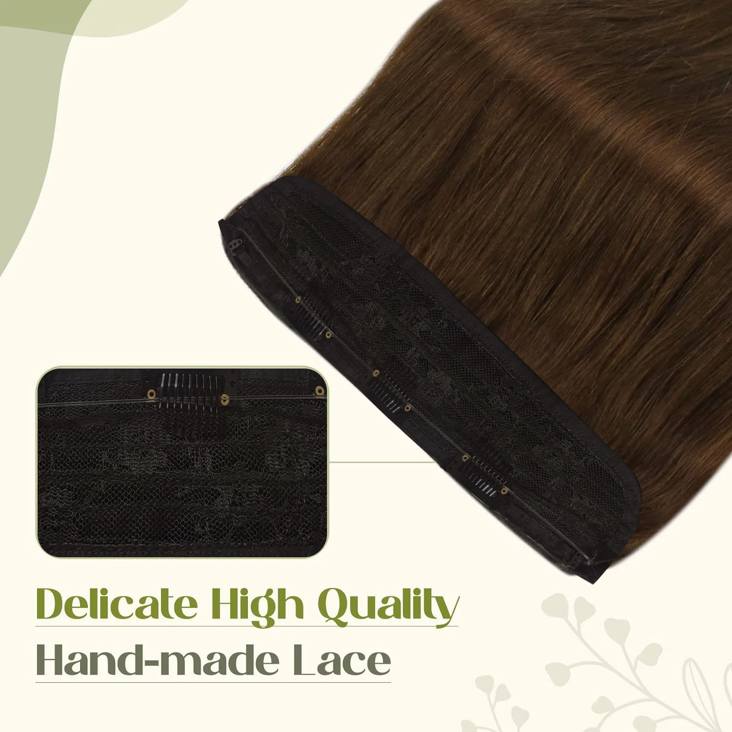 Chocolate Brown Color #4 Fish Line Real Human Hair Wire Adjustable Size 3 Secure Clips Wire Hair Extensions 16-26 Inch For Salon