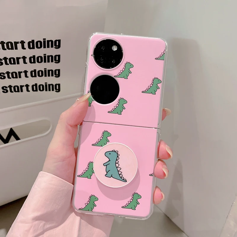 

P50Pocket Funda Case for Huawei P50 Pocket Lovely Little Dinosaur Bracket Hard PC Coque Protetcion Mobile Phone Case Cover