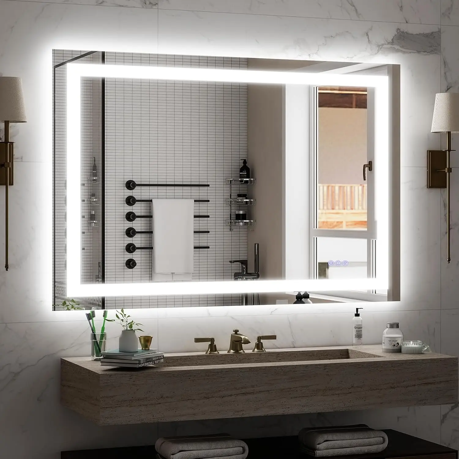 Large LED Bathroom Mirror 30 x 55 inches - 3 Adjustable Lighting Modes Lighted Smart Bathroom Vanity Mirror, Anti-Fog, Memory Fu