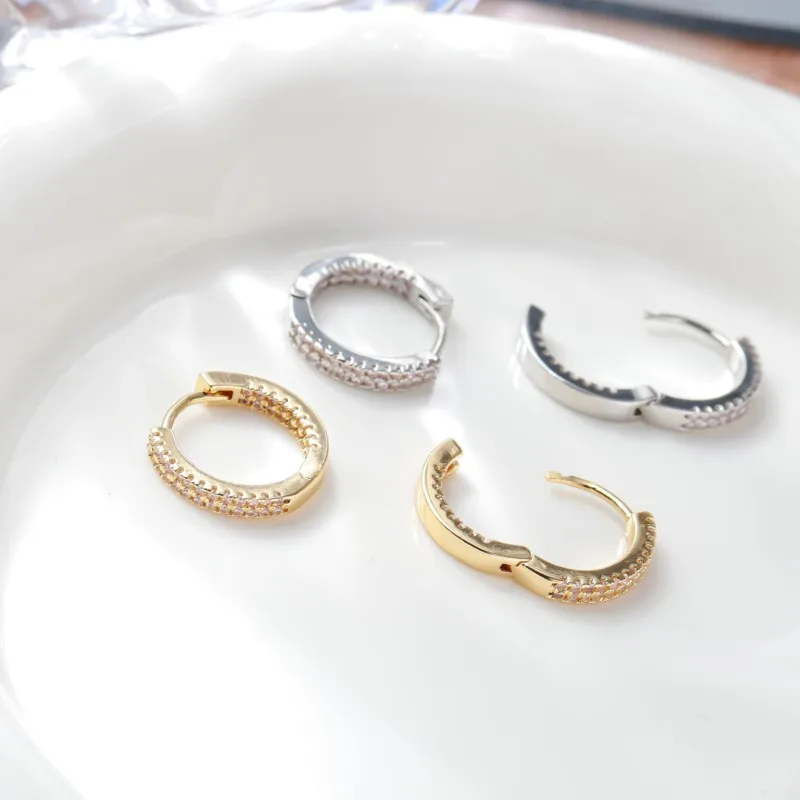 6/8/10/12mm Silver Color Double Row Zircon Hoop Earrings for Women Trendy Y2K CZ Huggies Earring Jewelry Gifts Wholesale