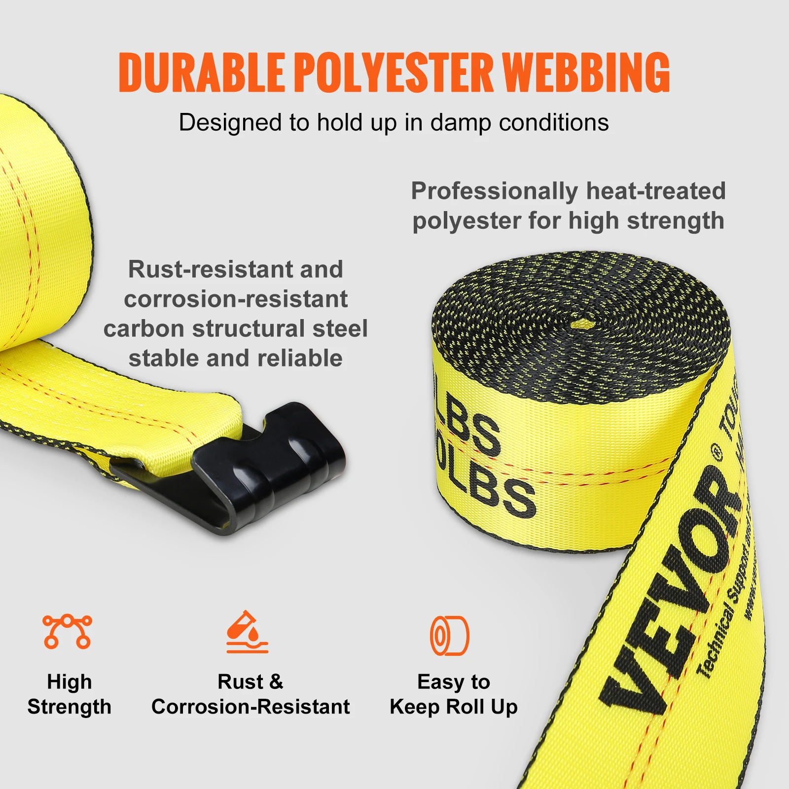 VEVOR 4/10 Pack Winch StrapsTruck Straps with Flat Hook Flatbed Tie Downs Cargo Control for Trailers Farms Rescues Tree Saver