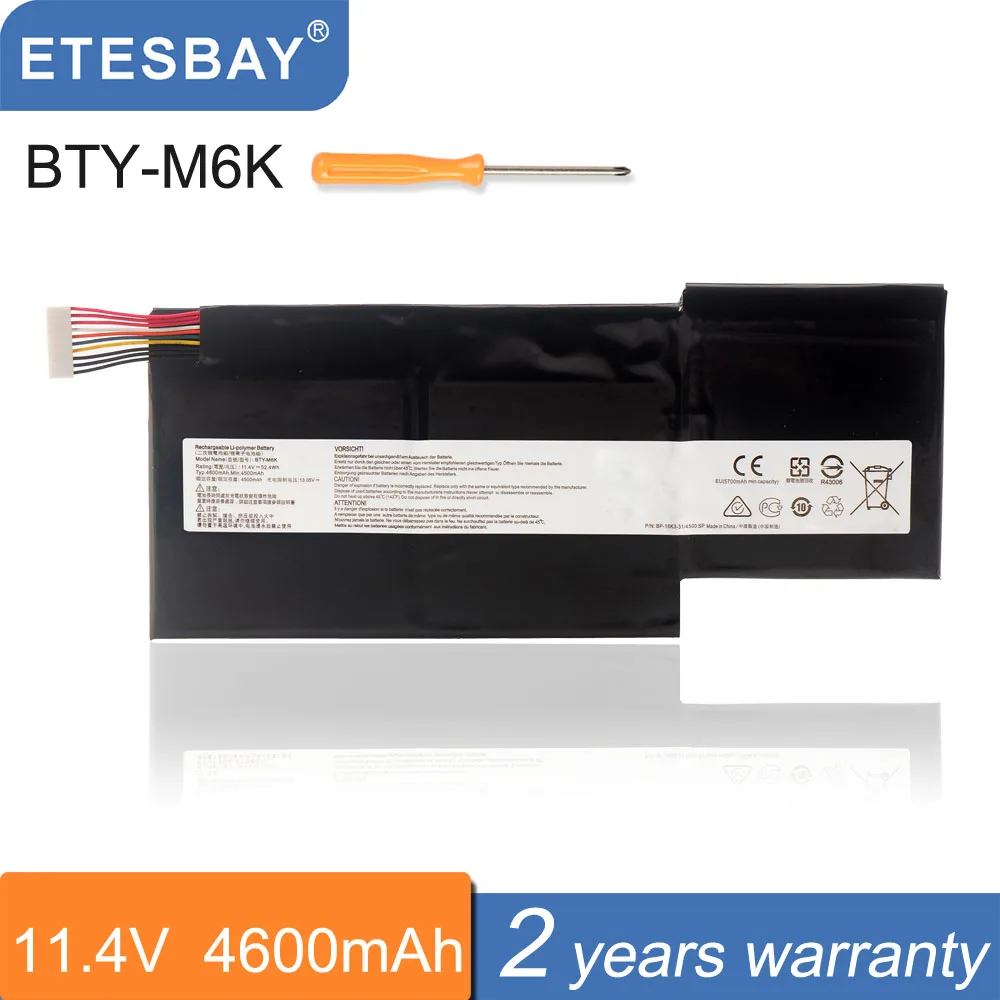 

ETESBAY BTY-M6K Laptop Battery For MSI Stealth Pro MS-17B4 MS-16K3 GS63VR 7RG-005 GF63 Thin 8RD 8RD-031TH 4600mAh/52.4WH