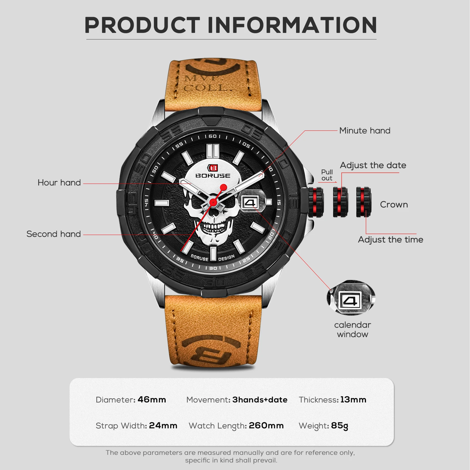 BORUSE Mens Watches Top Brand Luxury High Quality Leather Sport Waterproof Date Quartz Watch for Men Relogio Masculino