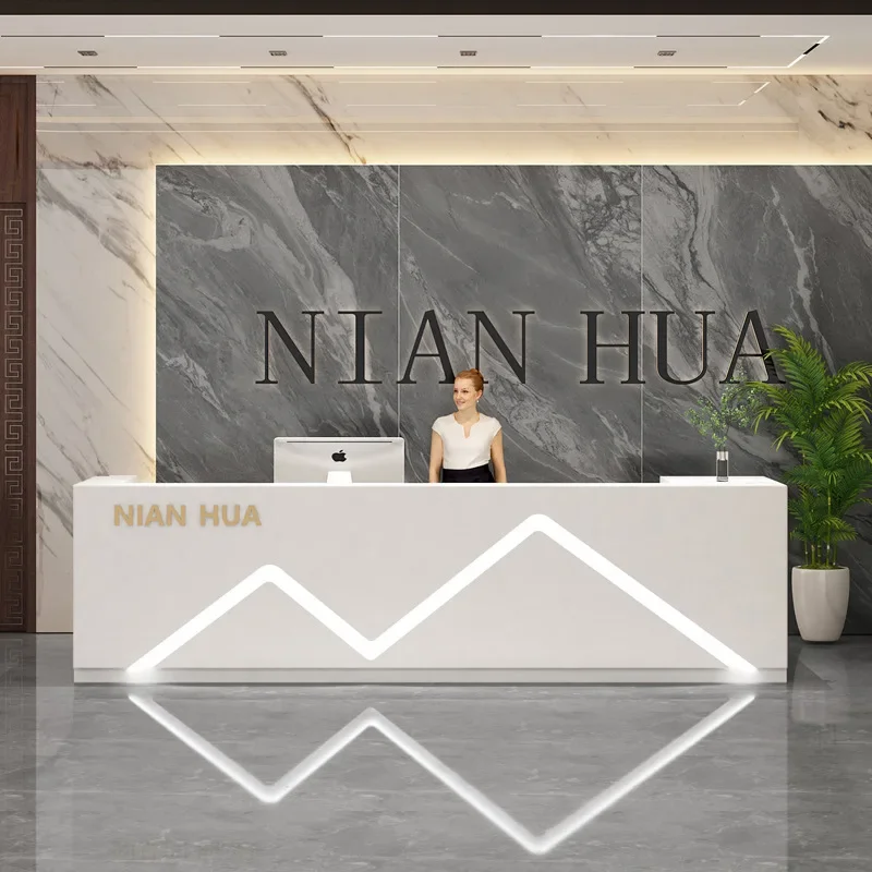 Pink LED Reception Desk Cashier Restaurants Hotel Kindergarten Pet Shop Front Desk Beauty Salon Office For Sale
