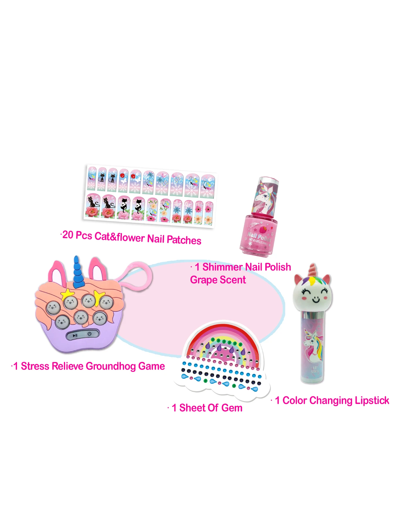 2024 Kids Makeup Set Cute Stress Relieve Cosmetic Set Nail Polish Art Set Gem Stickers Lip Gloss Set Kids Toys 3