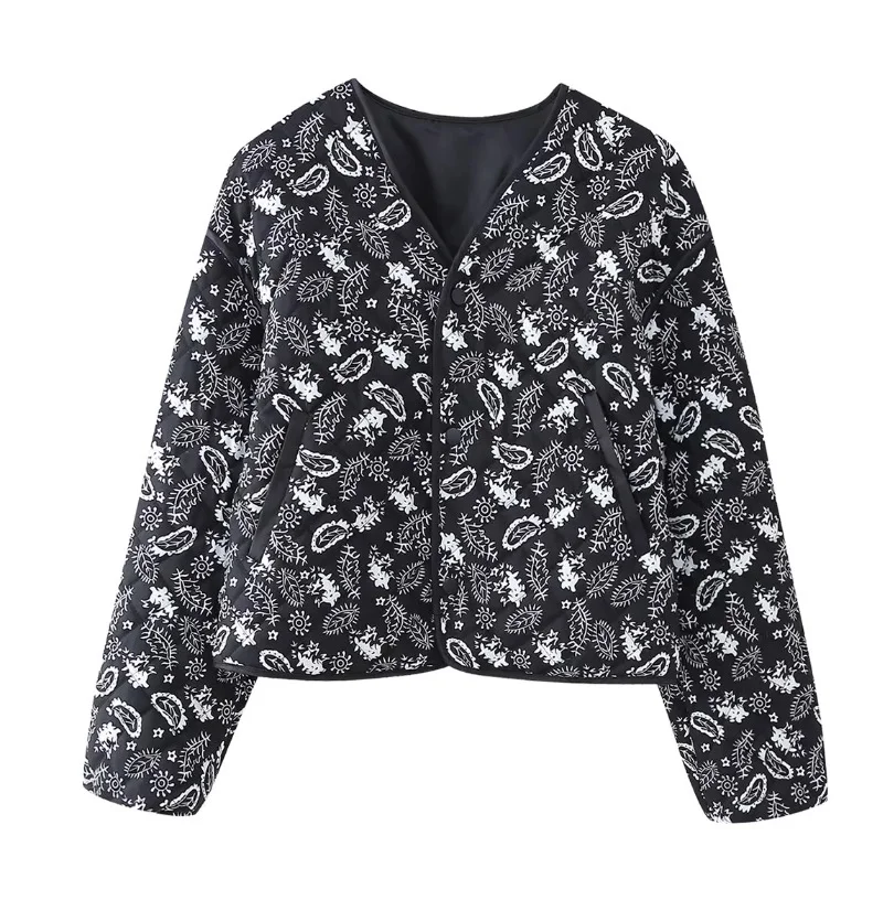 Women's Print Coat Quilted Reversible Long Sleeve Quilted Patchwork Jackets Single Breasted Autumn Vintage Streetwear