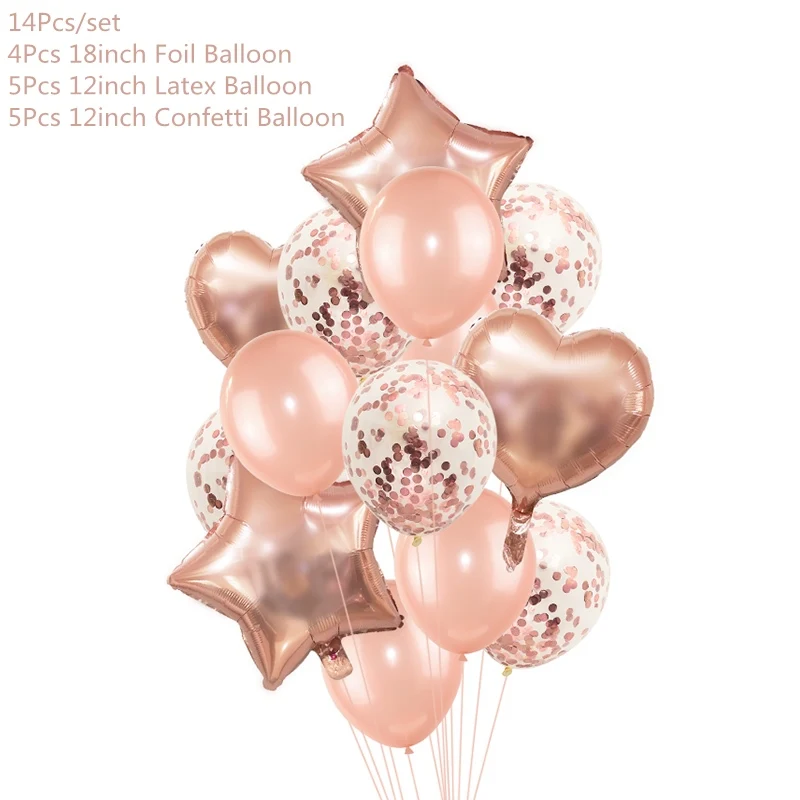 thumbnail image 1 of Globos de fiesta de cumpleaños de boda de oro rosa, globo de aluminio con letras de feliz cumpleaños, suministros de decoración para fiesta de eventos de aniversario de Baby Shower, 1 of 5