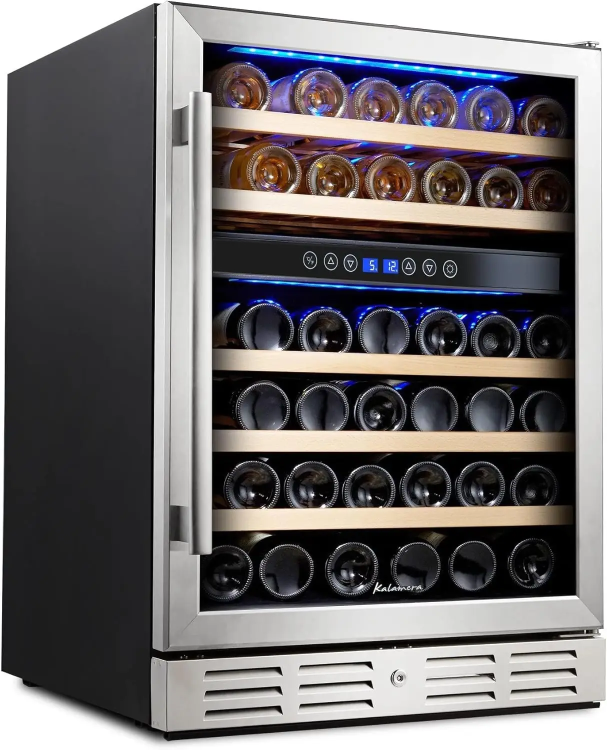 inch Wine Cooler, 46 Bottle-Dual Zone Built-in or Freestanding Fridge with Stainless Steel Reversible Glass Door,