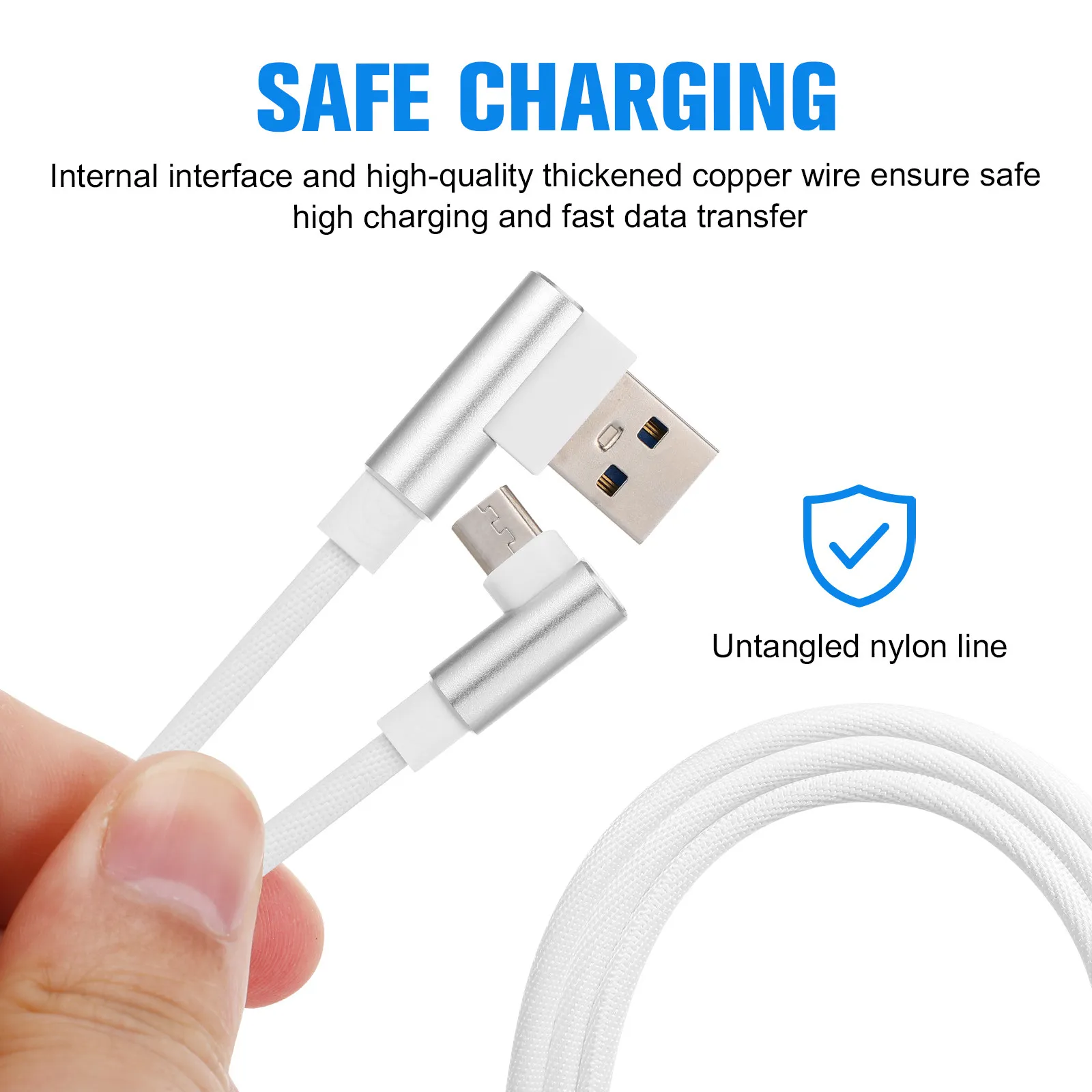1M 마이크로 USB 케이블 직각 커넥터 나일론 코드 고전력 충전 범용 고속 데이터 전송