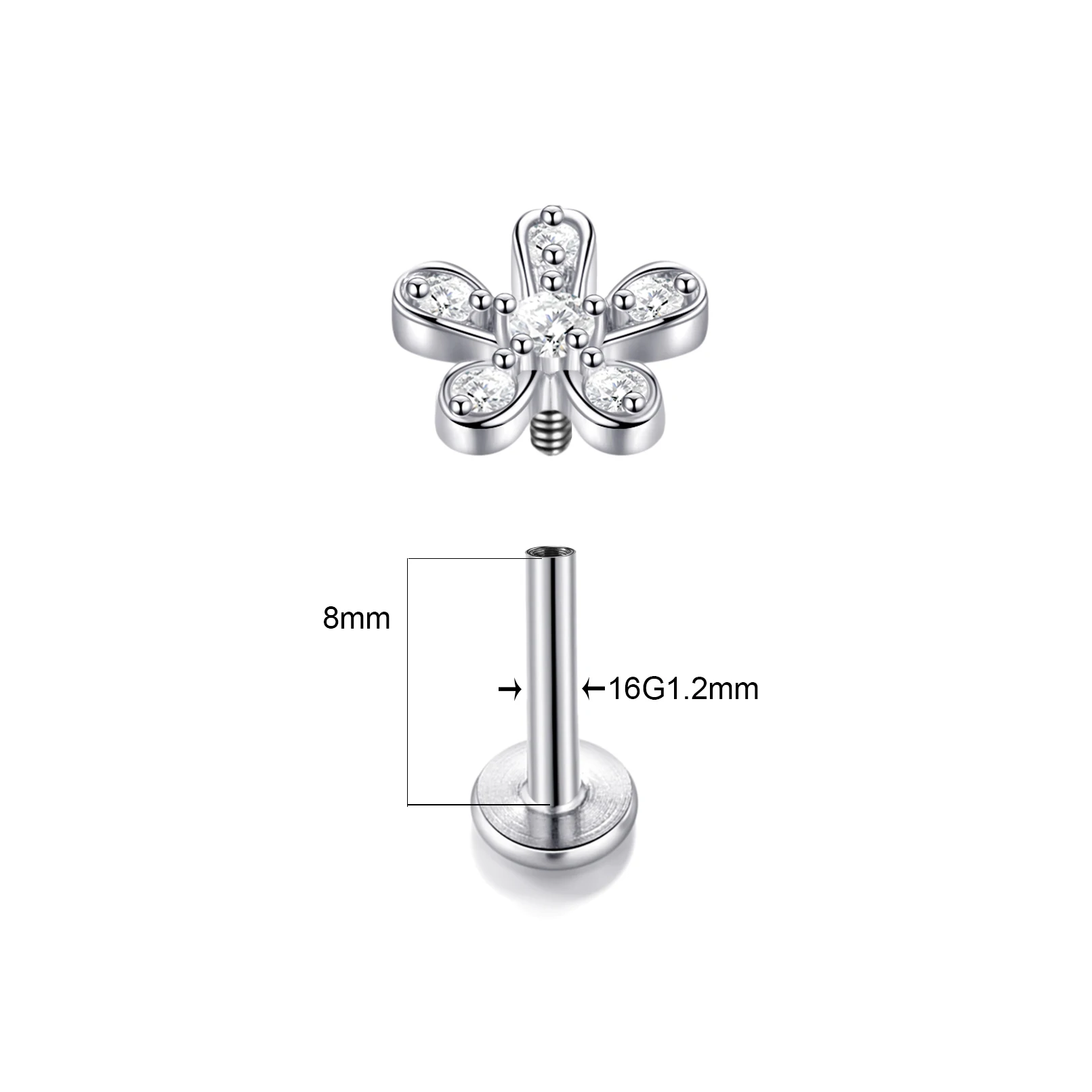 Flower Earrings 1Pc Tragus Piercing Stud Internally Threaded 316L Surgical Steel Labret Monroe Cartilage Helix Ear Jewelry