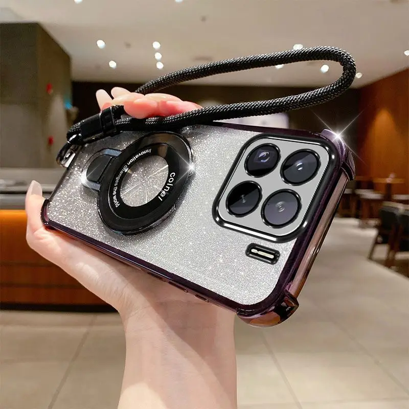Cute Holder Hand Strap Soft TPU Shockproof Electroplating Phone Case