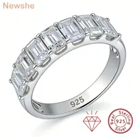 Newshe Certified Moissanite Bands for Women 925 Sterling Silver Half Eternity Emerald Cut Wedding Ring D Color VVS1 Fine Jewelry