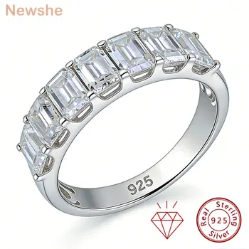 Newshe Certified Moissanite Bands for Women 925 Sterling Silver Half Eternity Emerald Cut Wedding Ring D Color VVS1 Fine Jewelry 1