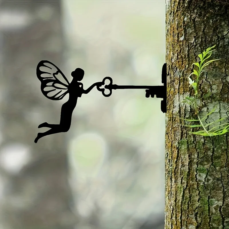 

Fairy Tale Elf Tree With Key On Branch Steel Silhouette Metal Wall Art Home Outdoor Statue Stake Decoration Perfect