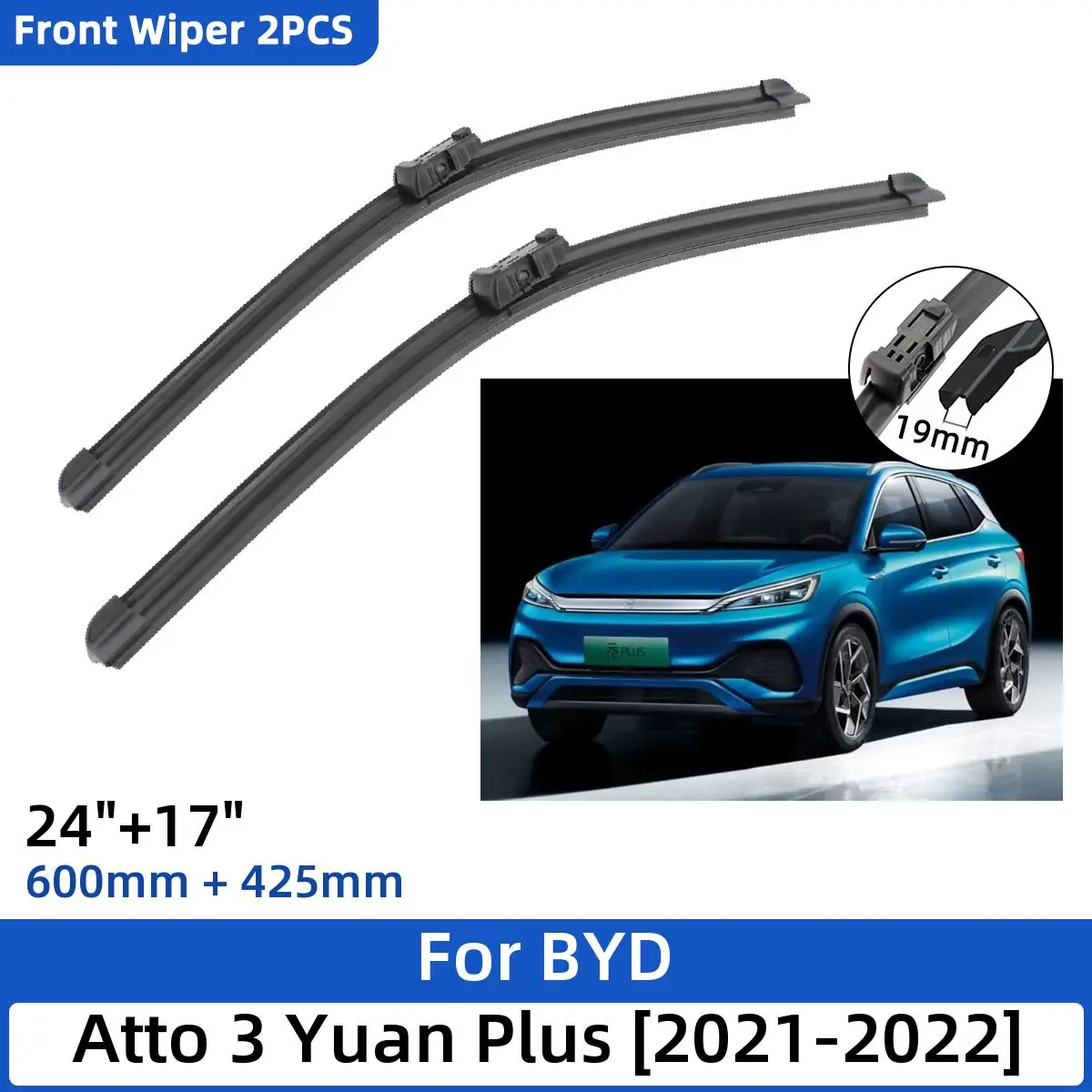2PCS For BYD Atto 3 Yuan Plus 2021-2022 24"+17" Front Wiper Blades Windshield Windscreen Window Cutter Accessories 2021 2022