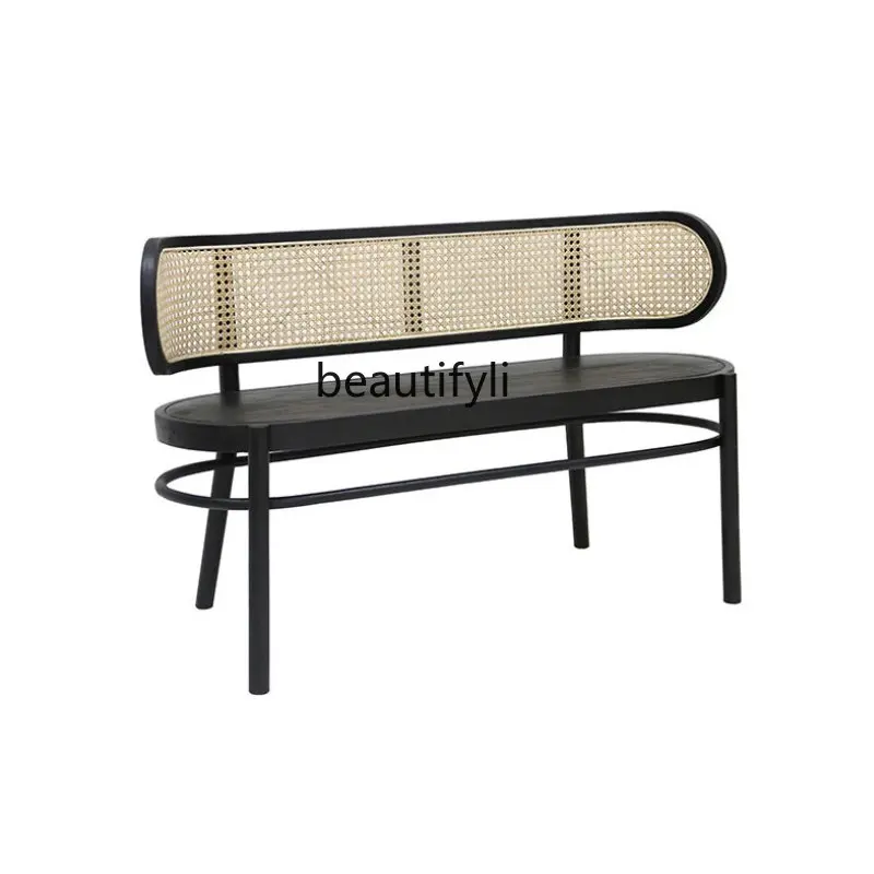 

Rattan Couch Solid Wood Long Bench Simple Designer Model Double Retro Real Rattan Chair