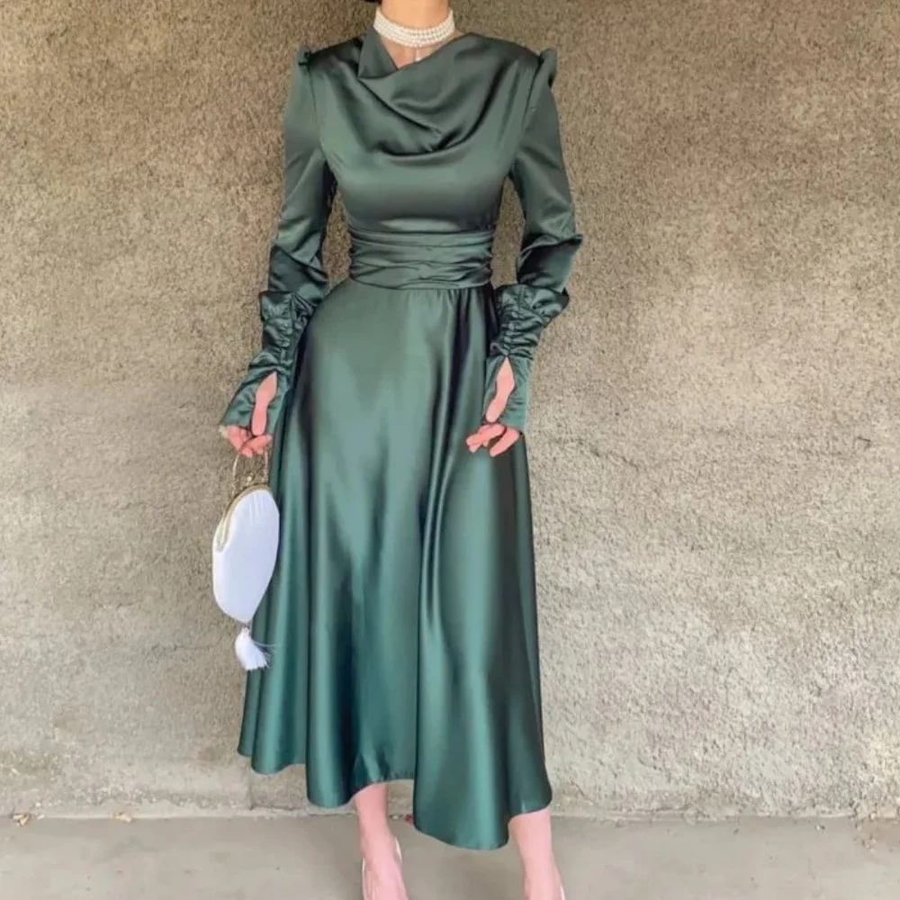 

Muloong O-Neck Tea-Length Women Elegant And Pretty Luxury Prom Dress