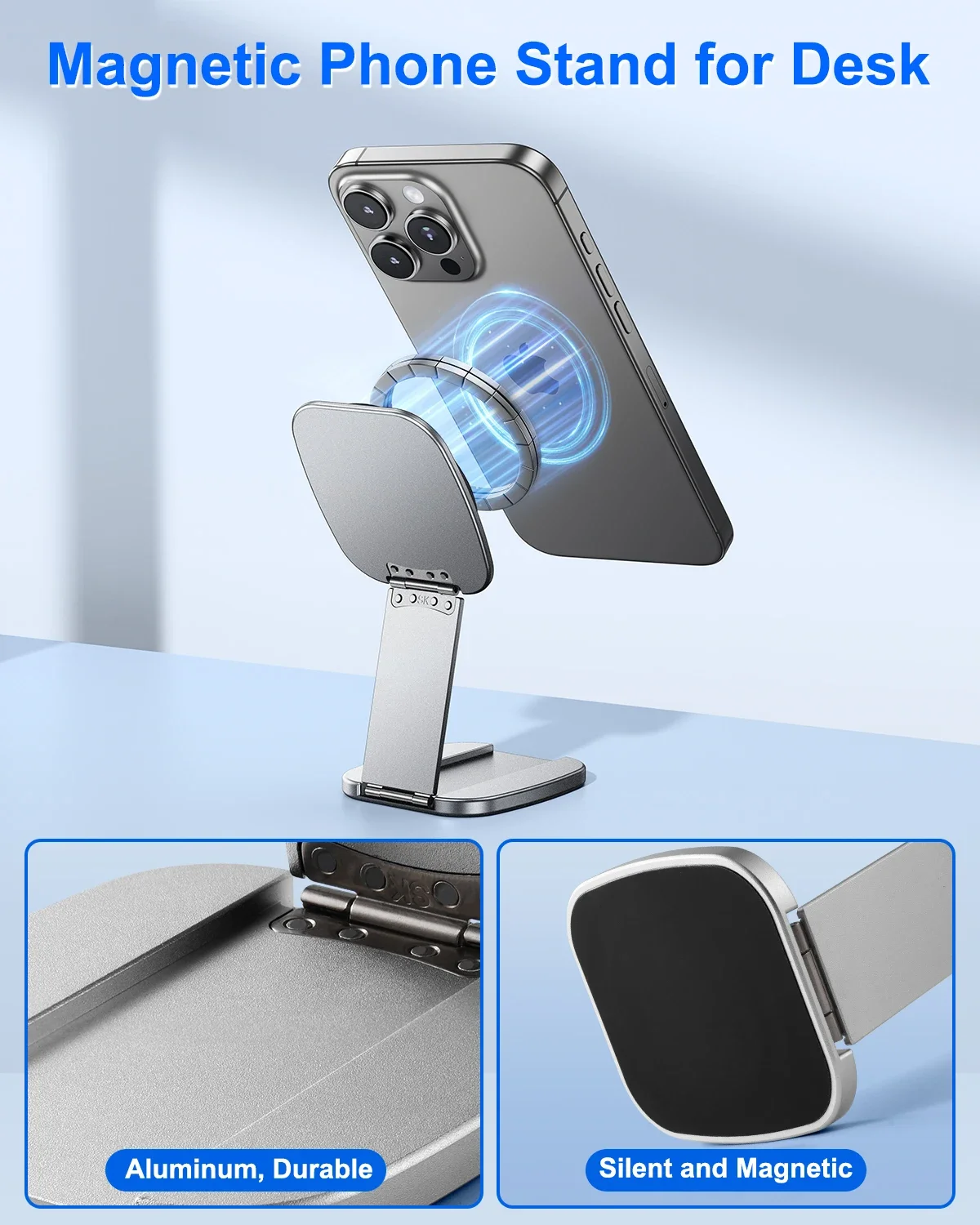 Eary Foldable Magnetic Phone Stand for Desk Pocket Size Adjustable Metal Portable Holder For Office Home Gym Outdoor Accessories