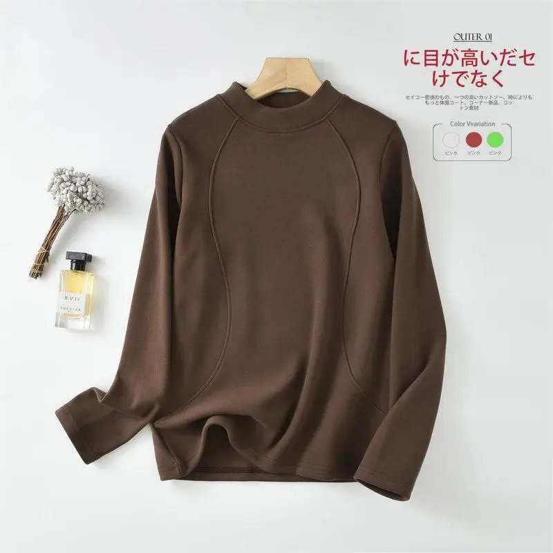CGC Autumn Winter Thicken Warm Sweatshirts Women Simple Solid Stand Collar Hoodies Casual Long Sleeve Plus Velvet Pullovers