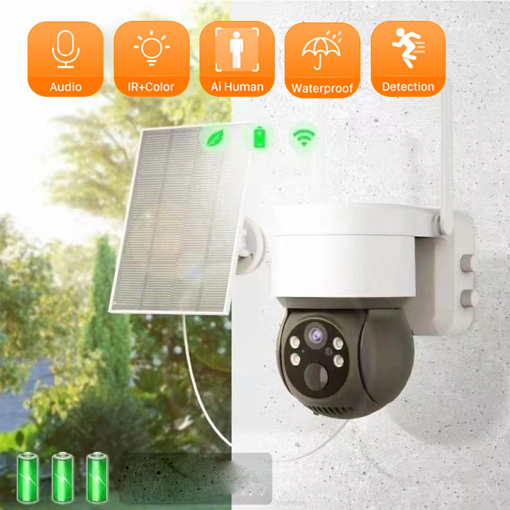 

1080P WiFi Solar Camera Outdoor Night Vision PTZ IP Camera with Solar Panel Recharge Battery 4MP CCTV Video Surveillance Cameras