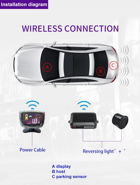 MEKEDE-sensor de aparcamiento inalámbrico para coche, pantalla LCD de  marcha atrás, alerta de zumbador, 4 sistemas de Detector de radar -  AliExpress