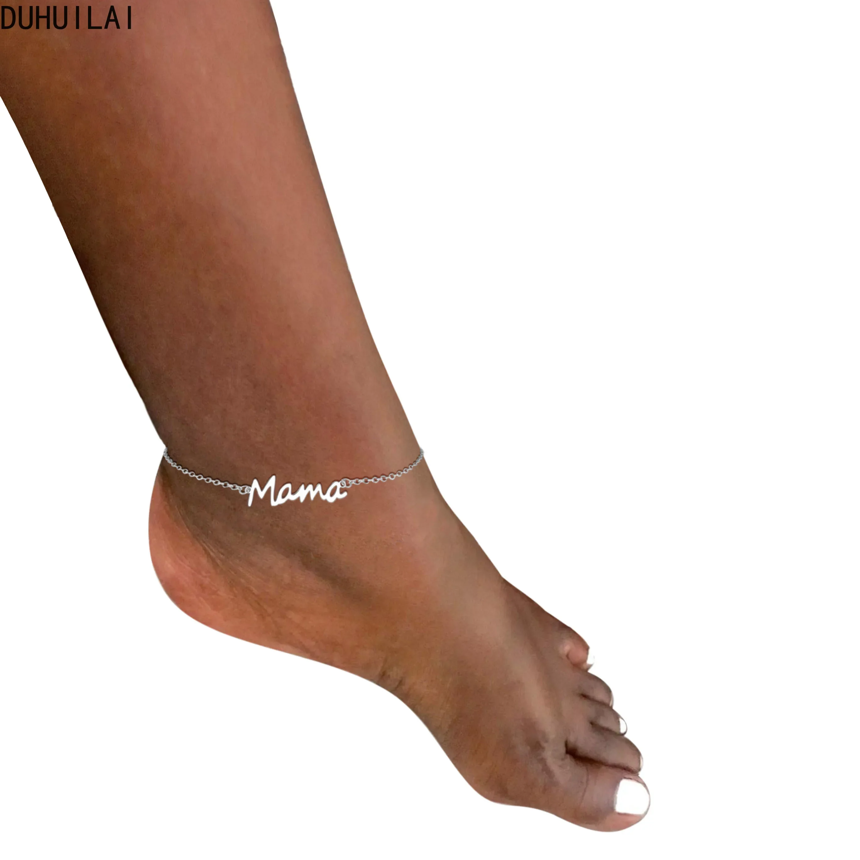 

Personalized Ladies Stainless Steel Mama Anklet Bracelet Length Adjustable Delicate Charm Ankle Accessory Party Gift