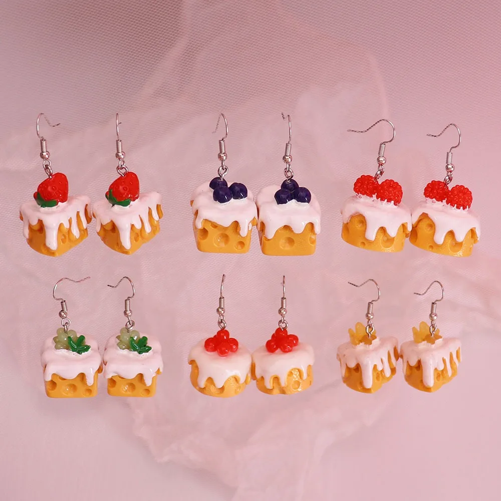 

1pair Fun Food Play Cute Simulation Cheese Fruit Cake Earrings Children's Fun Girl Heart Hook Earrings Jewelry