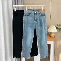 Women's Split Leg Opening Drainpipe Jeans, Casual Ankle Length Denim Pants, Straight Leg, Plus Size, Spring, Autumn, 100kg, 1649 - Image 2