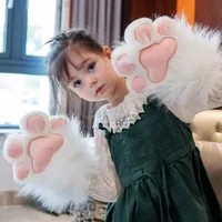 New Cartoon Plush Furry Cat Paw Gloves for Women Black White Thicken Mittens Cute Cat Claw Gloves Cosplay Accessories Party Gift
