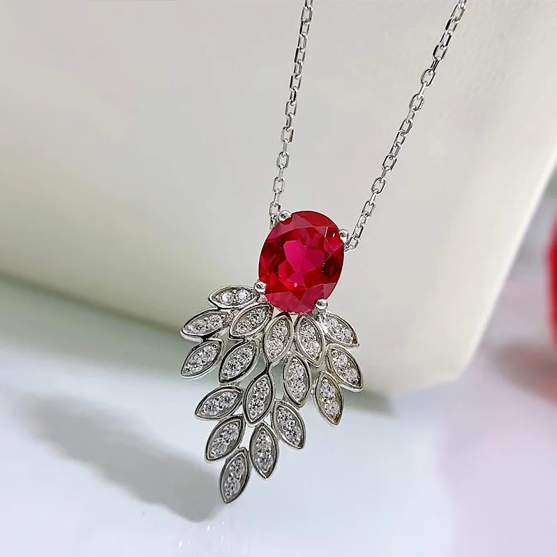 

Ожерелье из серебра S925 пробы с имитацией рубина 7*9, ювелирные изделия, женское ожерелье в европейском и американском стиле, ювелирные изделия