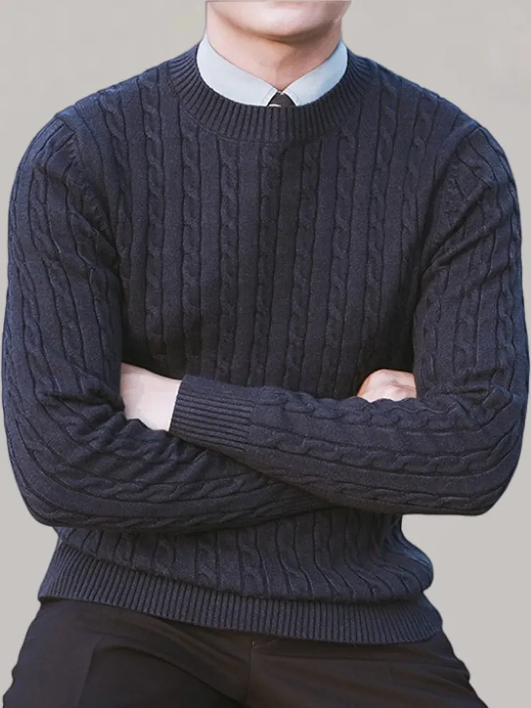High Quality Men's Autumn/Winter Standard Edition Twisted Flower Knitted Sweater 100% Cotton O-neck Pullover Sweater CS-OM-8519