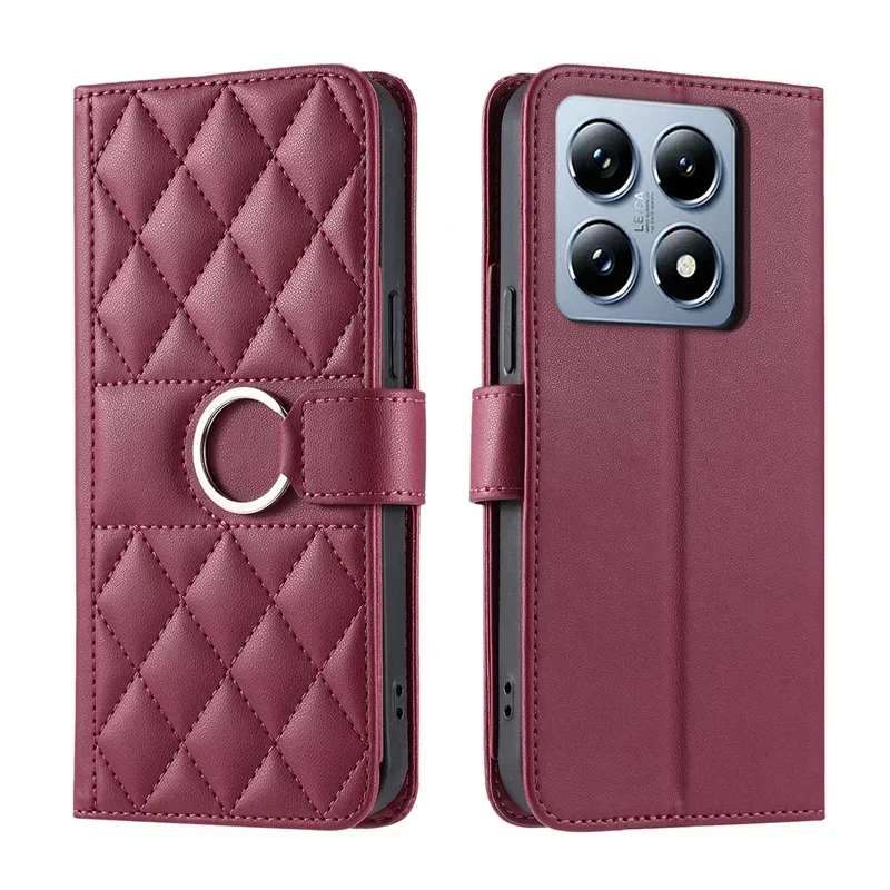 Elegant Magnetic Leather Wallet Phone Case with Long Hanging Strap - Red