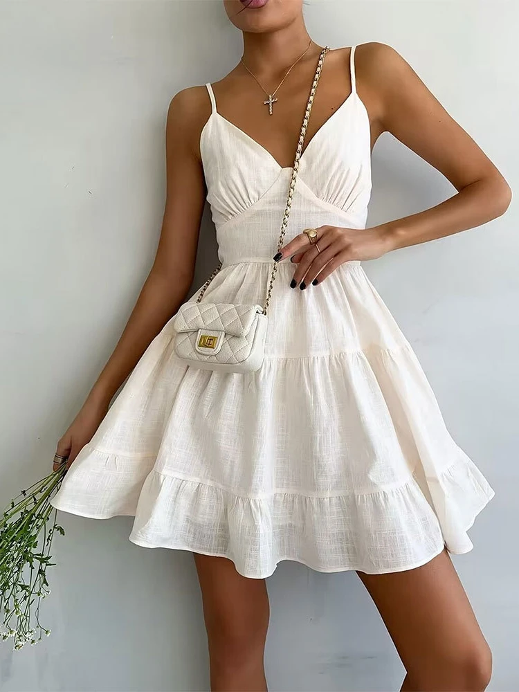 

Europe America 2023 Summer Dress for Women Clothes Sleeveless Sexy Slim Fit Back Embracing Spicy Girl Strap Dresses A-line Skirt