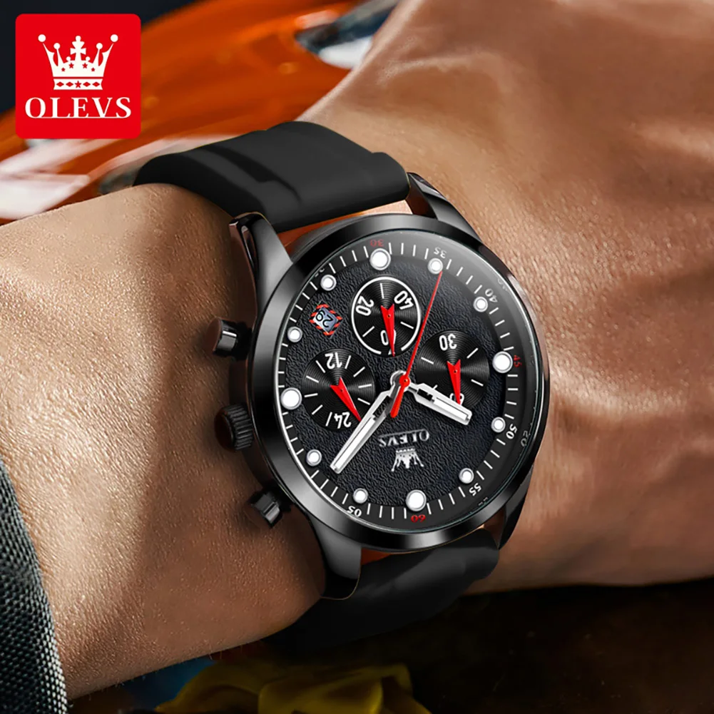 OLEVS Brand Fashion Chronograph Quartz Watch for Men Sports Silicone Strap Waterproof Luminous Mens Watches Relogio Masculino