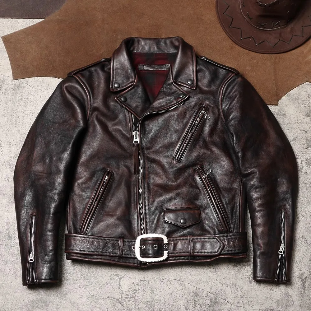 

YR-Motor Rider Leather Jacket for Men, Quality Vintage Style, Plus Size, Soft Cowhide Leather Cloth, Cow Wear, Free Shipping