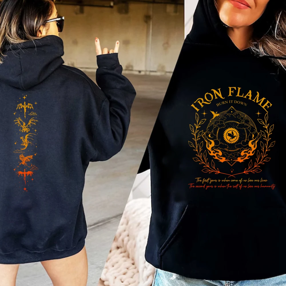 

Iron Flame 2-sided Hoodie Fourth Wing Hoodied Rebecca Yarros Shirt Dragon Rider Shirts Basgiath War College Sweatshirt Hoodies