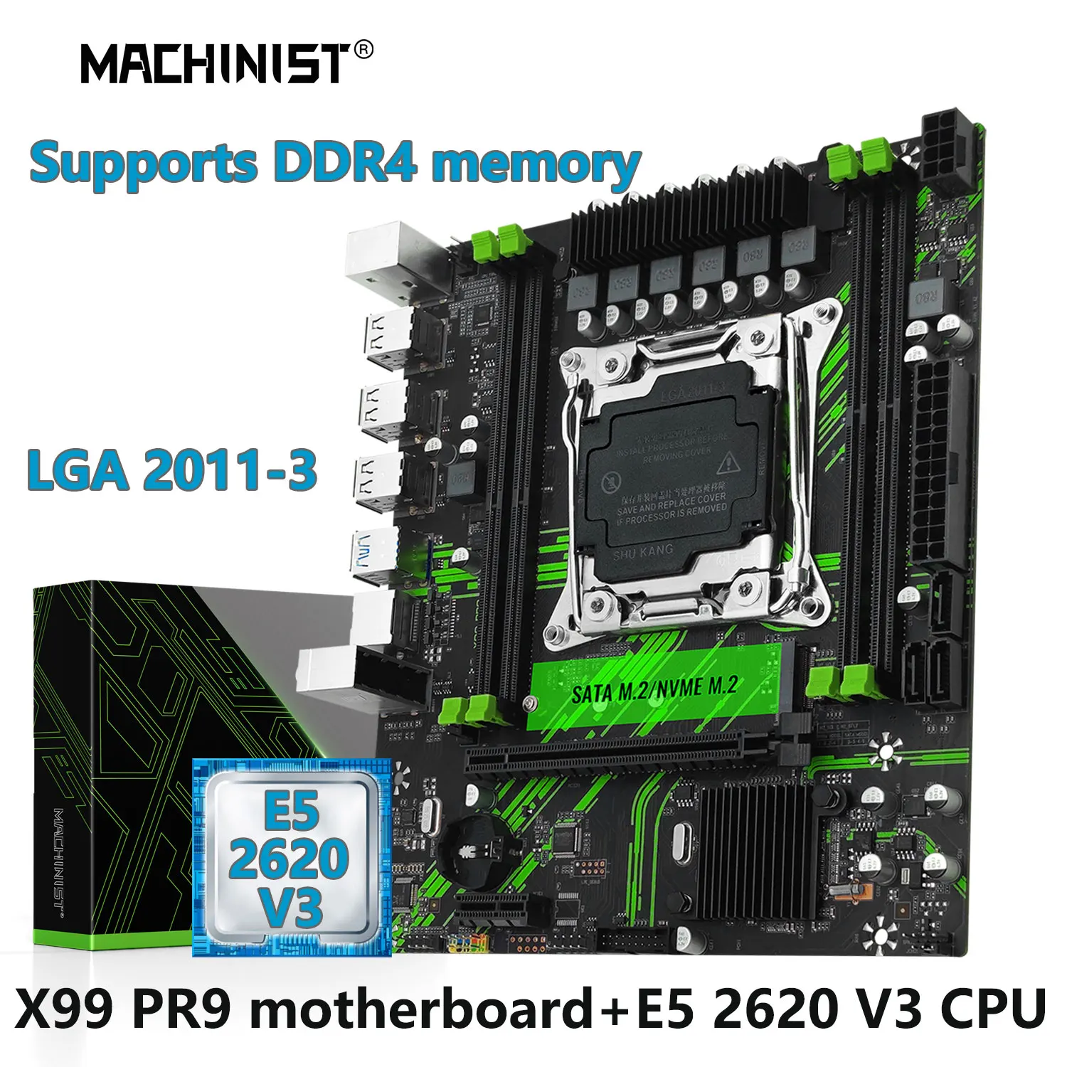 MACHINIST-Conjunto de placa base X99 PR9, LGA 2011-3 Xeon E5 2620 V3, procesador de CPU, compatible con ECC, memoria RAM DDR4 de escritorio, M-ATX NVME