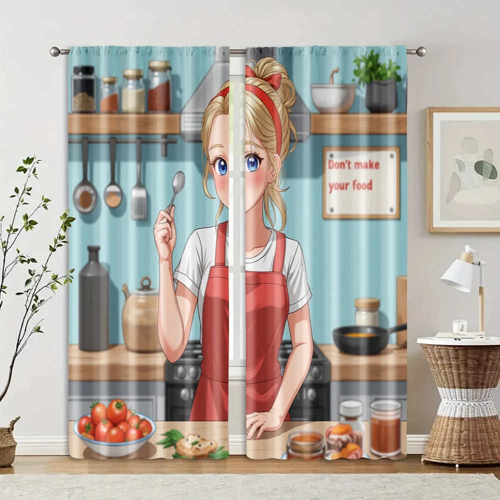 2pcs, Curtains Roller Blinds Don't make your food Durable Polyester (without rod) Thermal Insulation, and Room Darkening 2