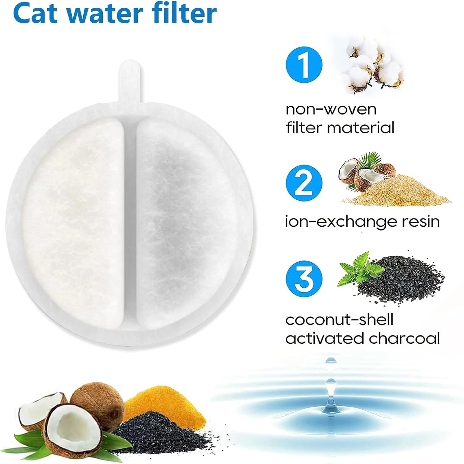 6/12/18/24pcs backup activated carbon filter for pet cat and dog water dispenser replacement filter cleaning water fount