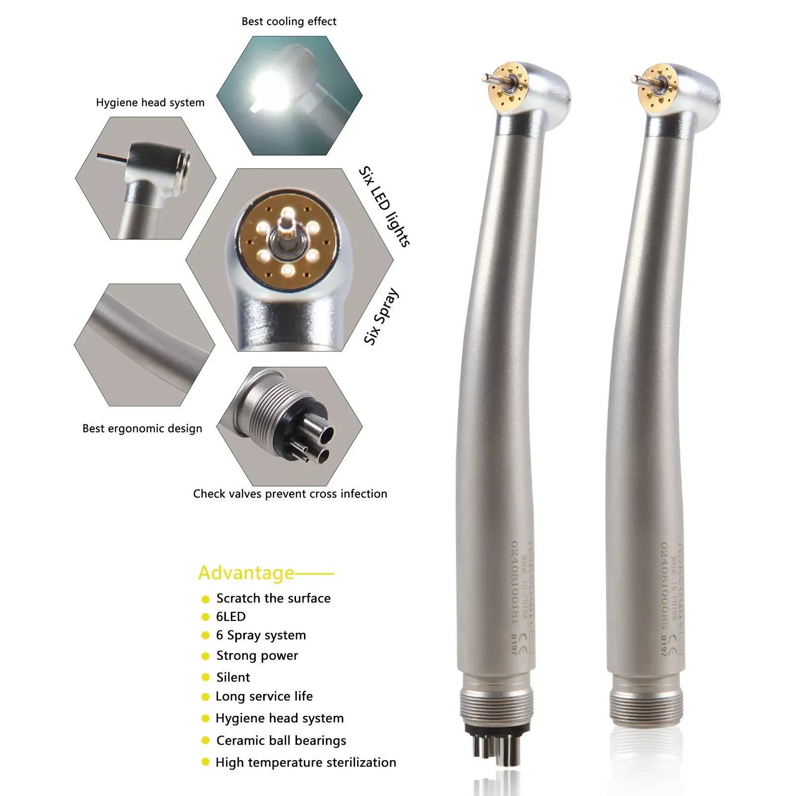 Dental 6-Lampen-LED-Lichtquelle mit E-Generator, Glasfaser-Hochgeschwindigkeits-Handstück, 2/4-Loch, passend für Kavo