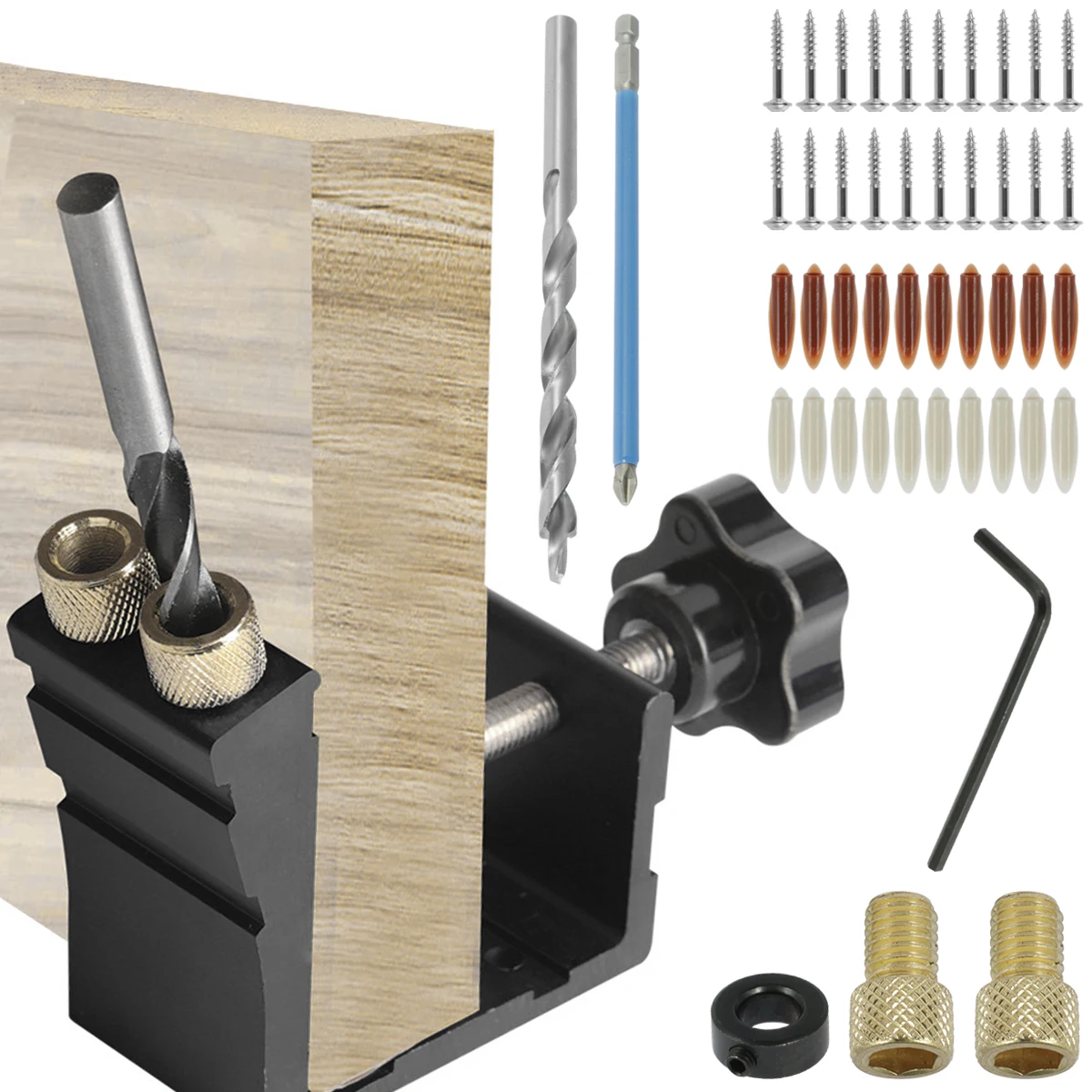 Woodworking Pocket Hole Screw Jig 15&deg; Angled Degree Angle Drill Guide Set Hole Puncher DIY Carpentry Tools Drill Bits woodworking tool,wood doweling jig