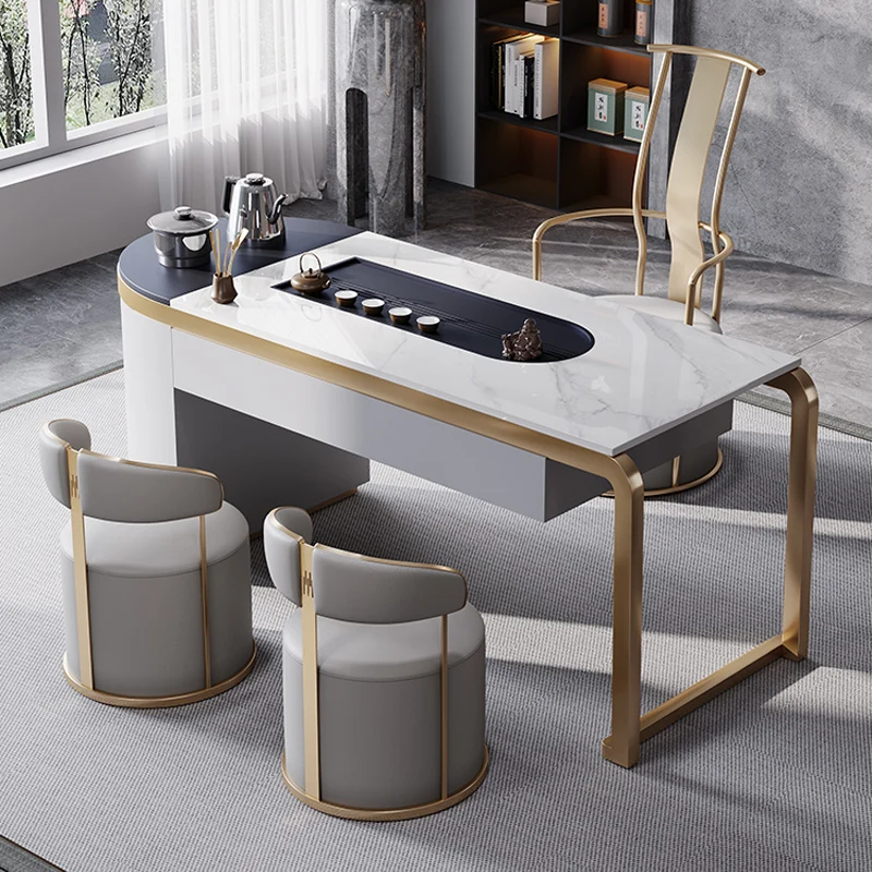 

Office rock board tea table and chair combination dual-purpose automatic water filling, quiet wind tea table, living room